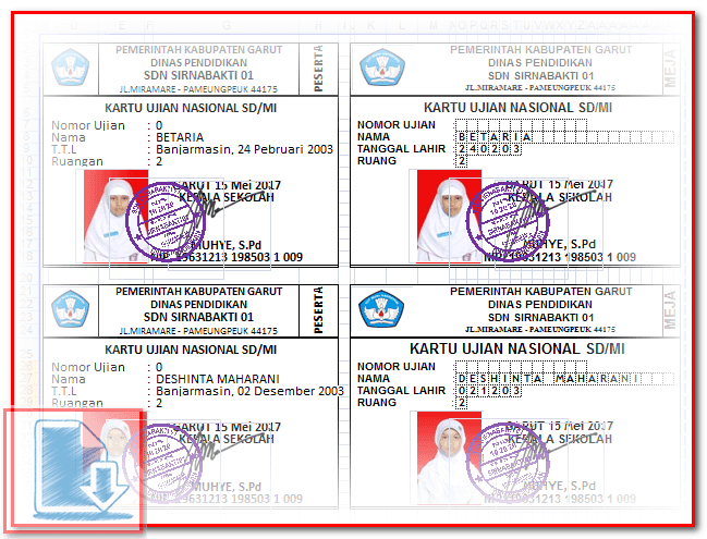Aplikasi Cetak Kartu Peserta Ujian Siswa Format Excel
